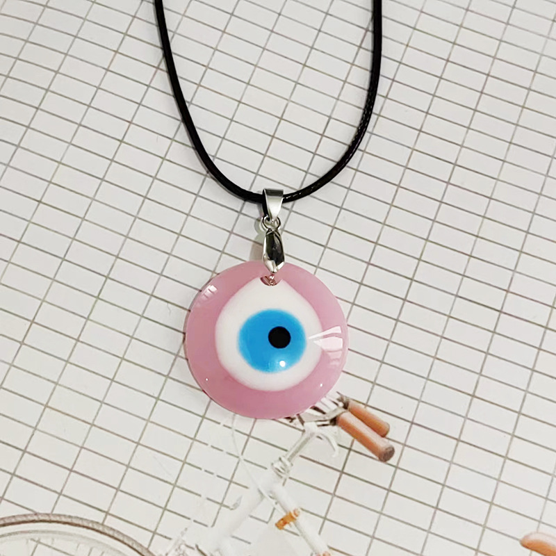 Fashion Colorful Resin Round Evil Eyes Bead Pendant Lucky Turkish Acrylic Blue Eye Necklaces For Womens Jewelry