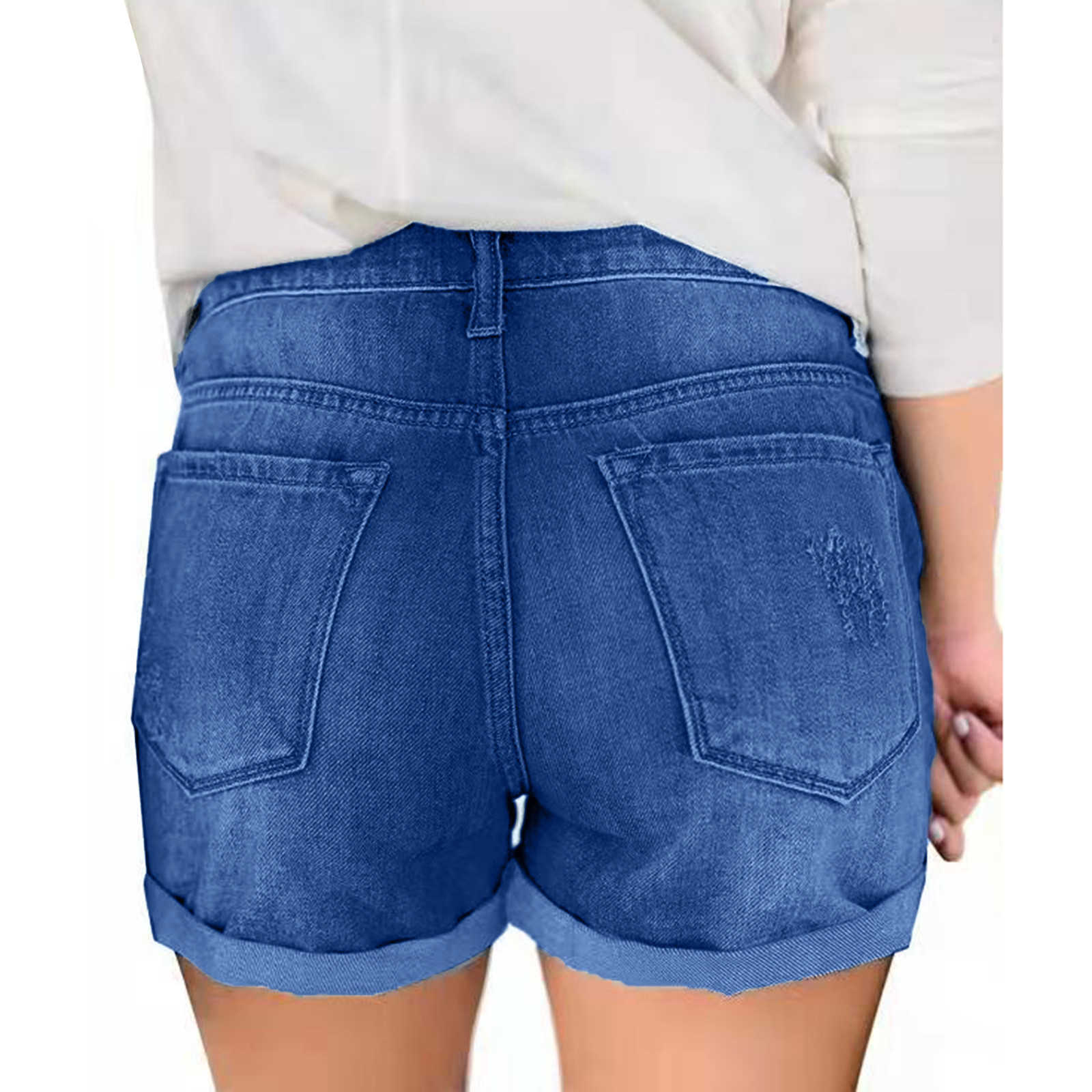 Shorts pour femmes Holes Denim hot pants bouclés mode été bouton poche shorts vêtements de rue pour femmes sous-vêtements décontractés corset serré P230606