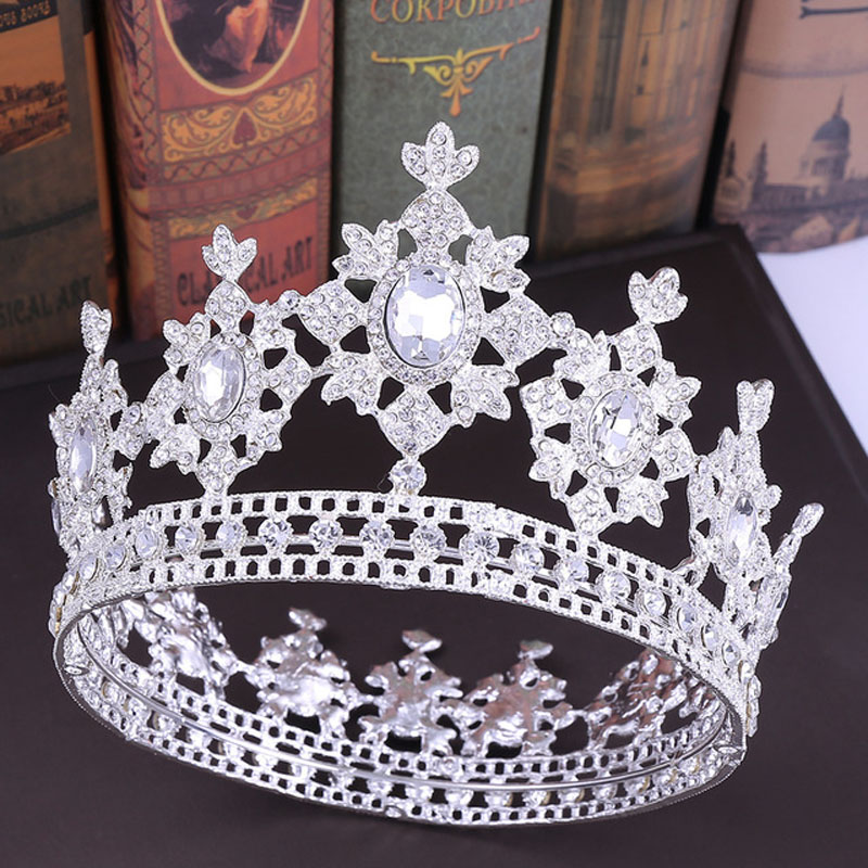 New Bride Jewelry Baroque Alloy Diamond Round Crown Large Full Crown Crown Car Model Stage Evening Wedding Accessories