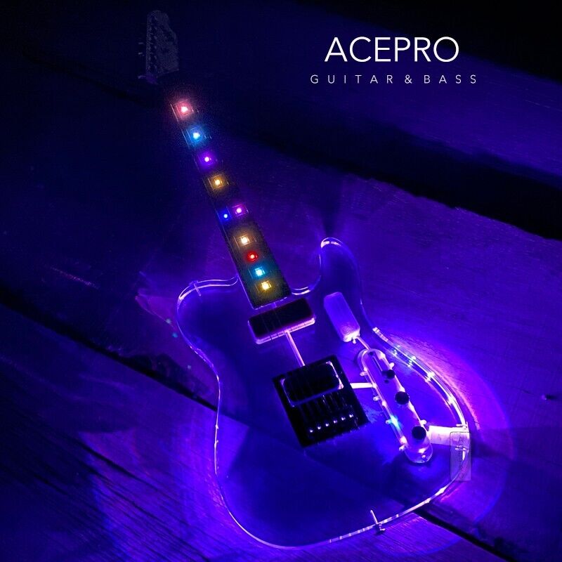 Corpo de guitarra elétrica acrílica Acepro com 11 vias Swtich LEDs multicoloridos Fretboard com LEDs coloridos de alta qualidade frete grátis