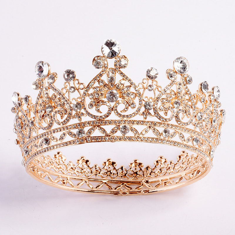 New Bride Jewelry Baroque Alloy Diamond Round Crown Large Full Crown Crown Car Model Stage Evening Wedding Accessories