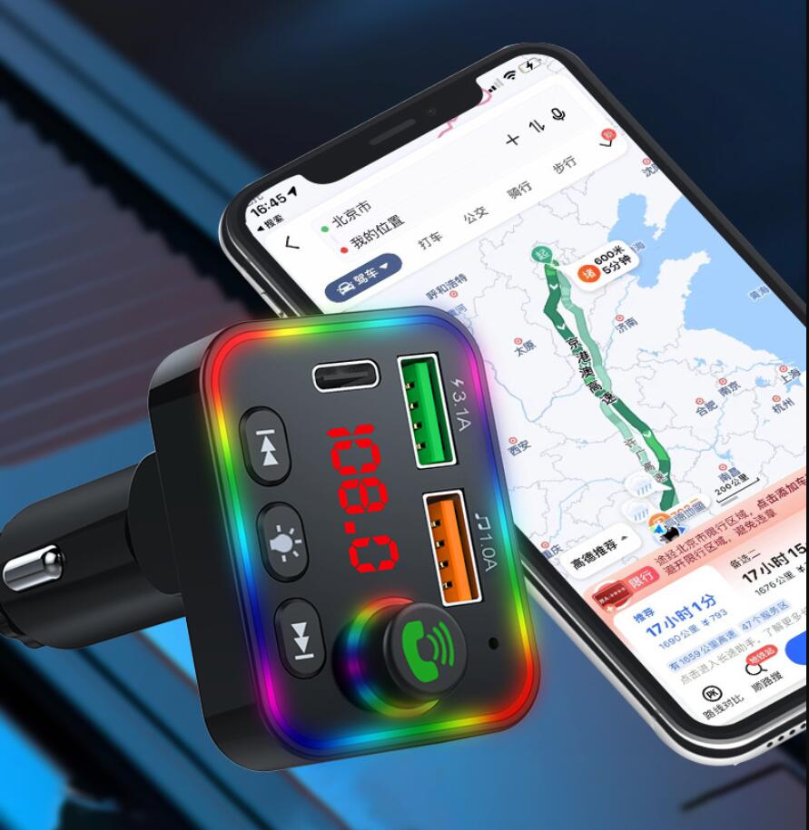 Car Fm Transmitter Handsfree Car Kit Colorful Led Backlight Wireless Radio Adapter 3.1a Dual Usb C PD Car Charger Mp3 Player P2 P3 P4 P18 P19 P20 P21 F22 P6