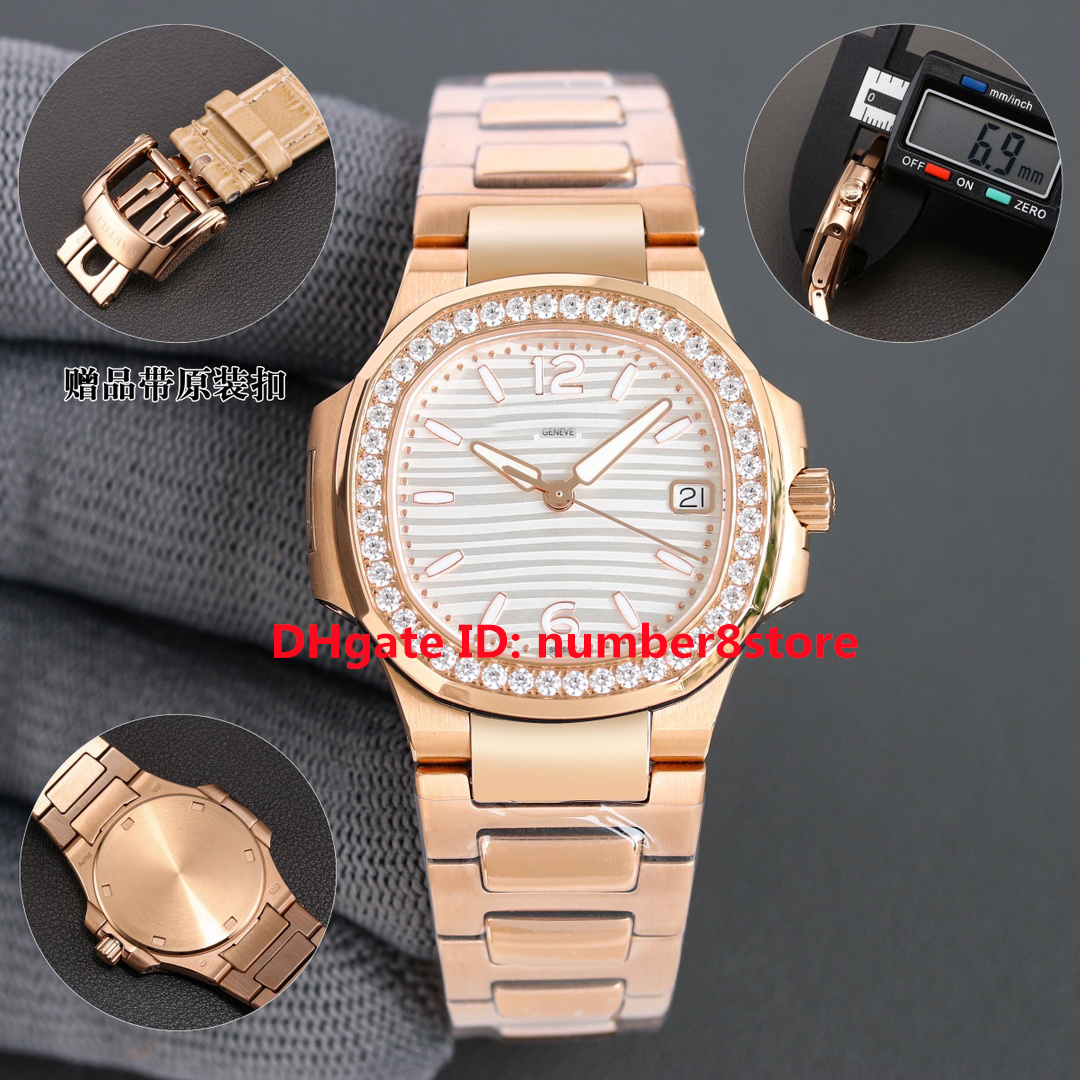 Nuevo 7010 Diseñador de diamantes de lujo Reloj de mujer Movimiento de cuarzo suizo 32 mm Moda Reloj de mujer Cristal de zafiro Caja de oro rosa de 18 quilates Súper luminoso