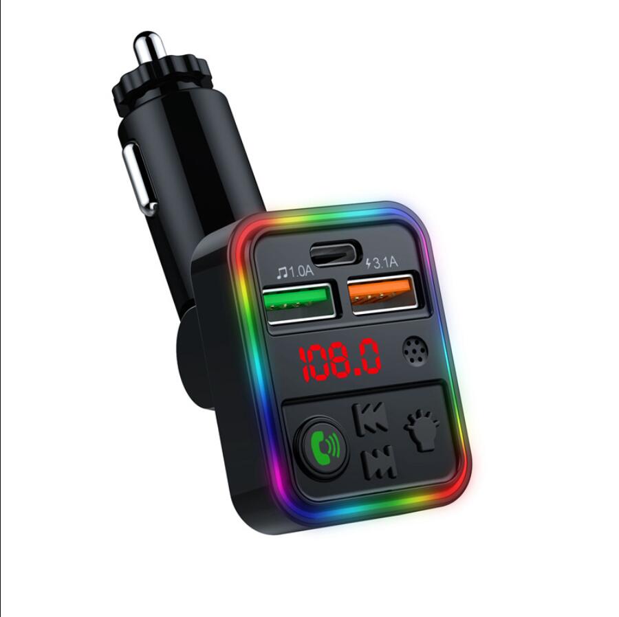Car Fm Transmitter Handsfree Car Kit Colorful Led Backlight Wireless Radio Adapter 3.1a Dual Usb C PD Car Charger Mp3 Player P2 P3 P4 P18 P19 P20 P21 F22 P6