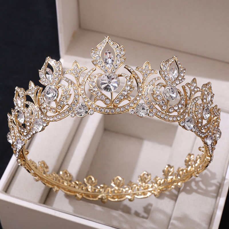 New Bride Jewelry Baroque Alloy Diamond Round Crown Large Full Crown Crown Car Model Stage Evening Wedding Accessories