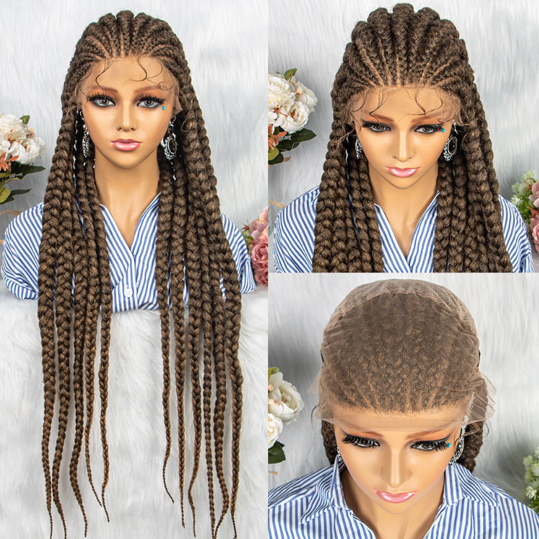 #1b Mix #High-grade Synthetic Fiber Corn Braids Full Lace Wig Headgear for Black Woman