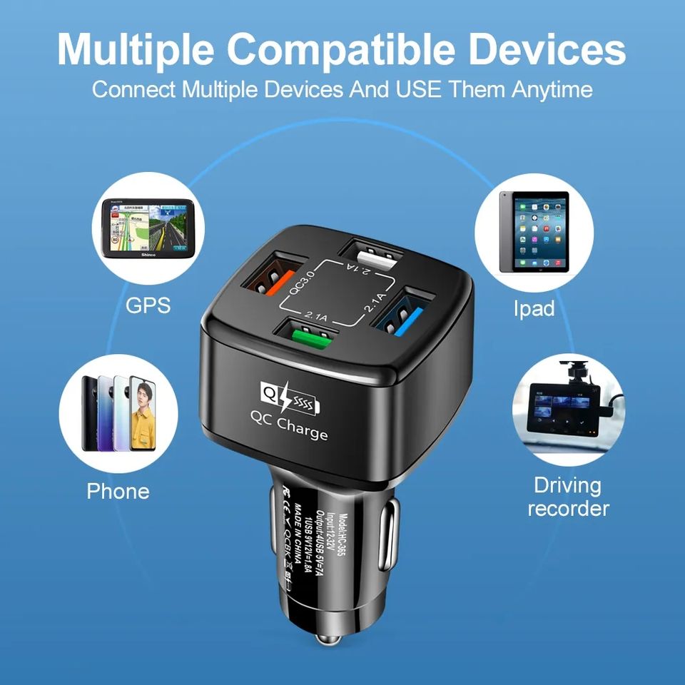 Vente en gros Mini chargeur de voiture portable 4USB QC3.0 18W chargeur de voiture multi-ports à charge rapide