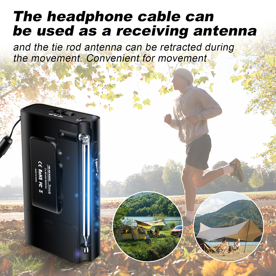 Mini Radio Portable FM/AM استقبال الشريط المزدوج راديو جيب ستيريو عالية الحساسية مع مقبس 3.5 ملم للمشي في التخييم