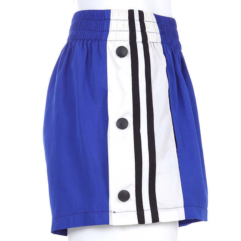 Calções femininos femininos de botão casual cintura alta Harajuku branco azul dança quente verão P230606
