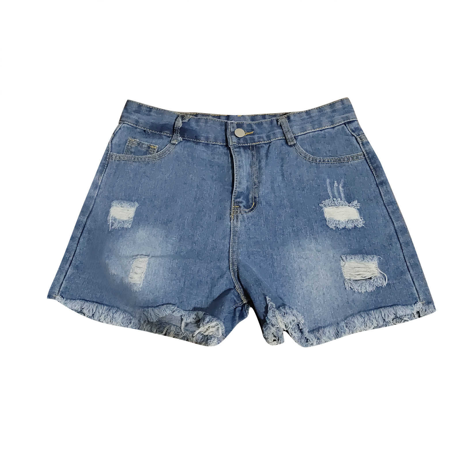 Été rétro délavé et masqué jean Shorts avec poches 2021 grande taille femmes décontracté trou chaud Denim Roba Mujer P230606