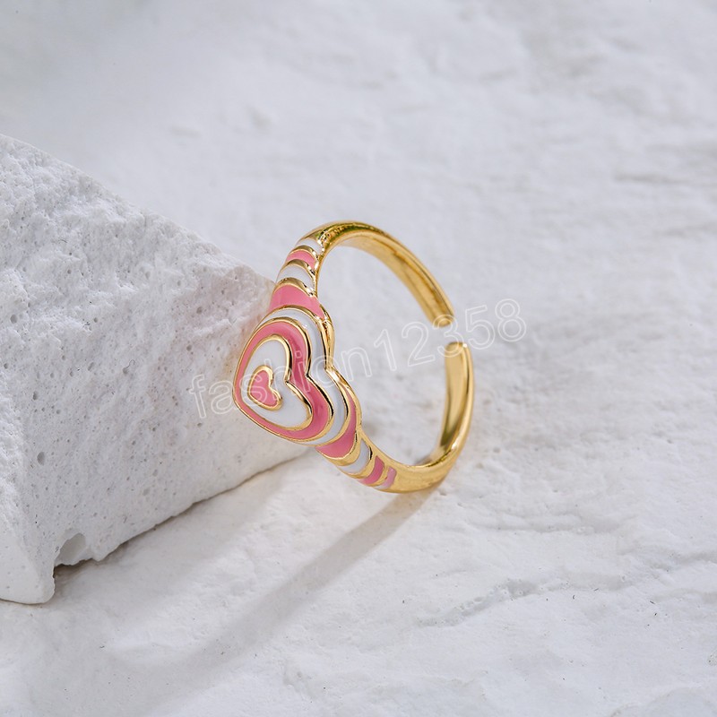 Y2K Chic Rainbow Love Heart Finger Rings Korean Candy Colors Gotejamento Oil Ring For Women Couple Fine Jewelry Gifts