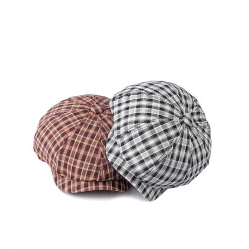 Bérets 2023 coton printemps été Plaid nouvelles garçons plat octogonal chapeau mâle et femme peintre béret 03 G230612