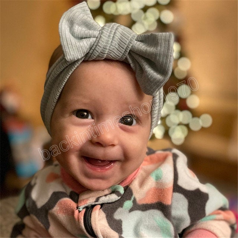 Baby Mädchen einfarbig stricken Baumwolle Haarband niedlich handgemachte Schleife elastische Stirnband Bögen Kopfbedeckung Fotografie Requisiten