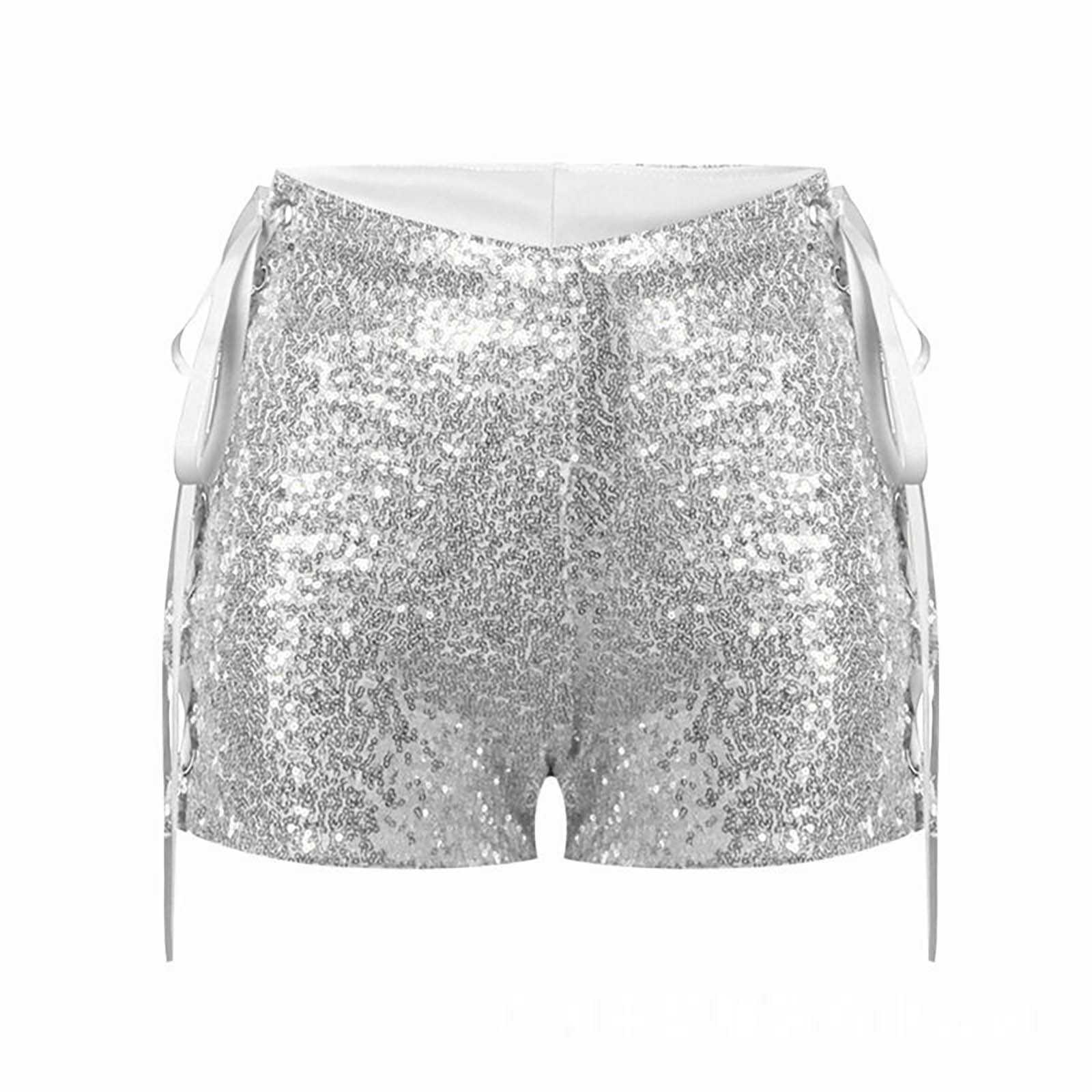 Grande taille paillettes taille haute Sexy bandoulière Shorts creux sport ample été pantalons de course vêtements pour femmes P230606