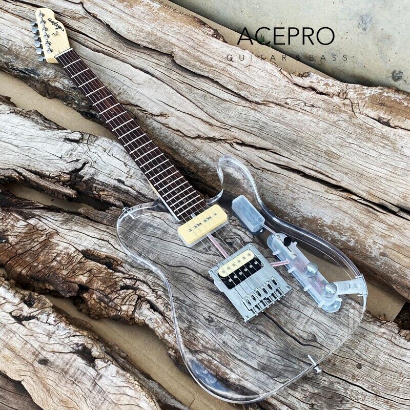 Corpo de guitarra elétrica acrílica Acepro com 11 vias Swtich LEDs multicoloridos Fretboard com LEDs coloridos de alta qualidade frete grátis