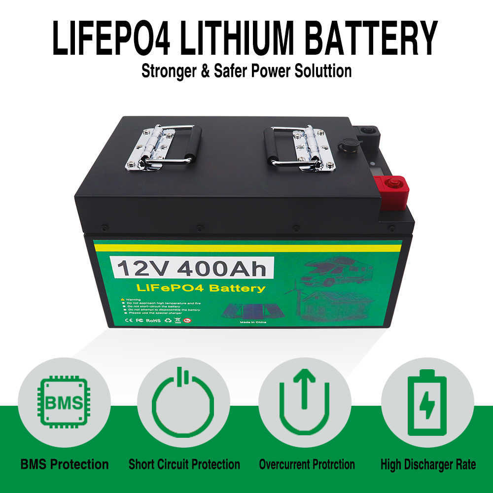 12V 400AH LiFePO4 Batterij Ingebouwde BMS Lithium-ijzerfosfaat Cell Pack Voor Outdoor Camping Golfkar Solar met Oplader