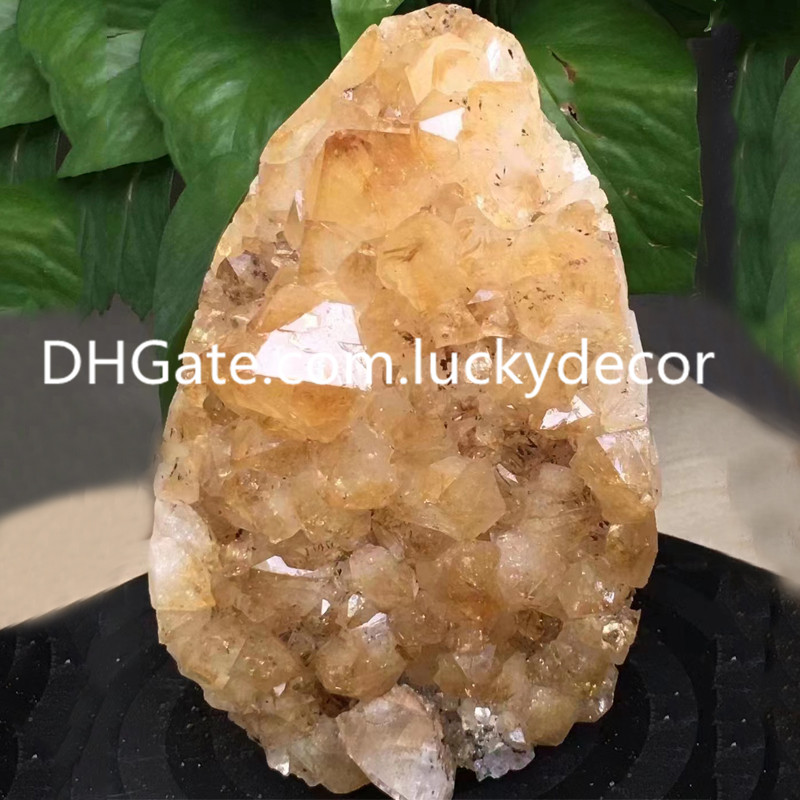 Självstående naturlig citrinkatedraldekor Healing Oregelbunden naturlig framgång Stone Yellow Quartz Crystal Cluster Points Druzy Geode Mineral Prov Feng Shui