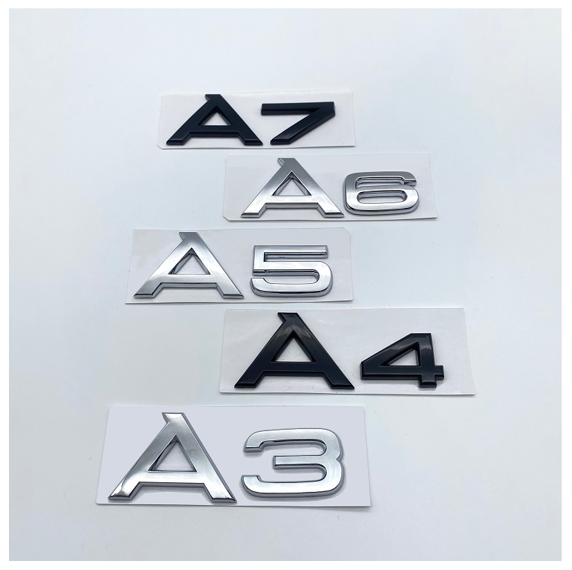 أرقام أحرف ثلاثية الأبعاد شعار لـ Audi A3 A4 A5 A6 A7 A8 Q3 Q3 Q7 Q7 Car Trunk Trunk Lid Lid اللغوي الشارة ملصق Chrome Black