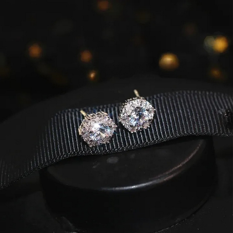 Fashion Jewelry 925 Sterling Silver Round Cut White Topaz CZ Diamond Gemstones Party Women Wedding Bridal Stud Earring