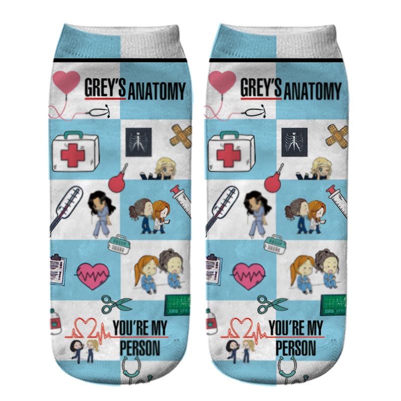 Lovely 3D Printed Socks TV Play Friends Grey's Anatomy Printing Girls Chaussette 21 Cartoon Patterns Ankle Socks