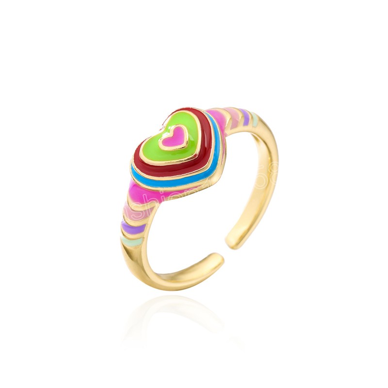 Y2K Chic Rainbow Love Heart Finger Rings Korean Candy Colors Gotejamento Oil Ring For Women Couple Fine Jewelry Gifts