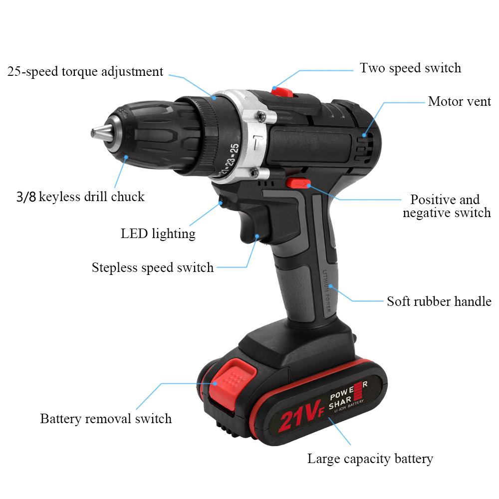 Boormachine perceuse électrique sans fil à Impact 21V, batterie au Lithium haute puissance 28N.m, perceuses rechargeables sans fil, outils électriques