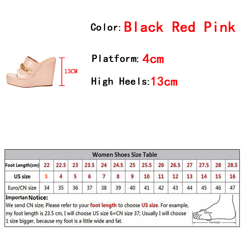 Liyke 2023 nouveau cuir rouge plate-forme compensées pantoufles été Peep Toe Sexy Super talons hauts mode chaîne sandales chaussures taille 35-42