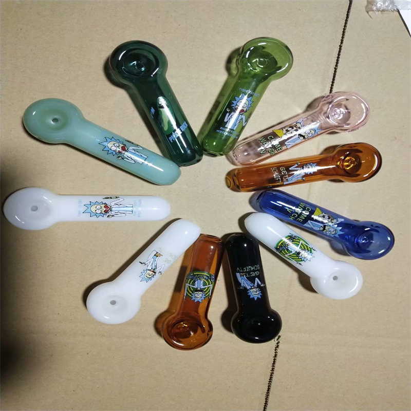 Glass Smoking Pipes Manufacture Hand-blown bongs Cartoon printed stained glass pipe