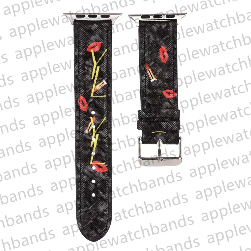 Designer Apple Watch Strap Watch Band för Apple Watch Ultra Series 8 3 4 5 6 7 38mm 42mm 44mm 49mm Luxury Lipstick Print Iwatch Bands Armband AP Watchbands Smart Straps