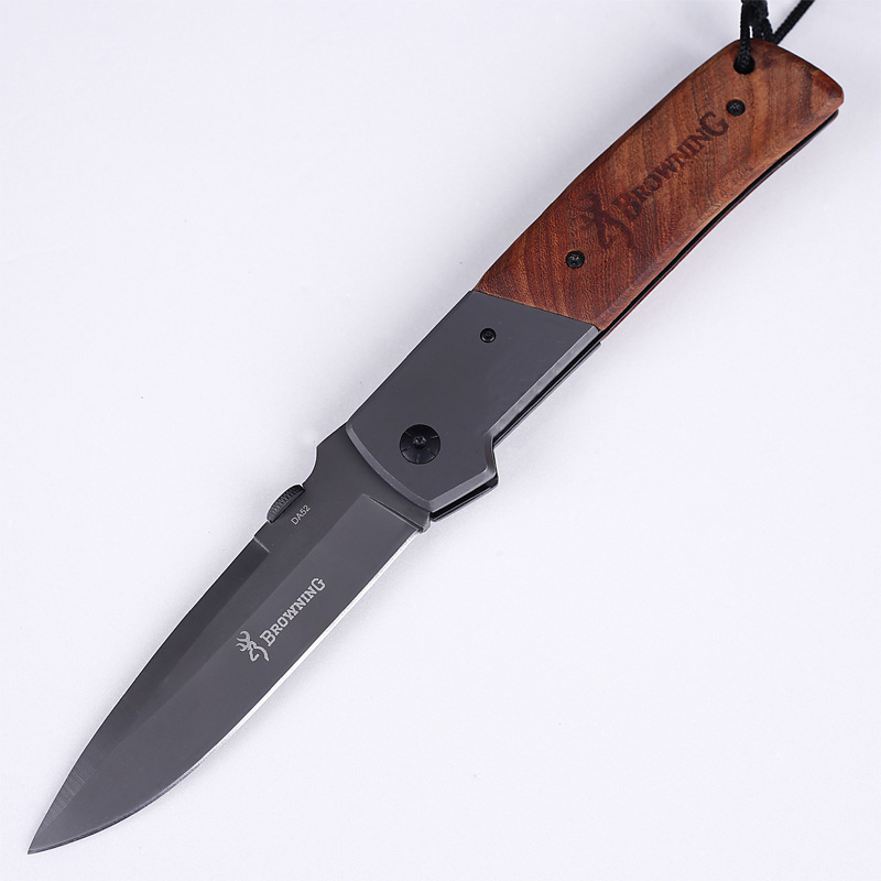 Outdoor folding knife with wooden handle Wilderness survival hunting knife Stainless steel folding knife Outdoor knife Pocket knife