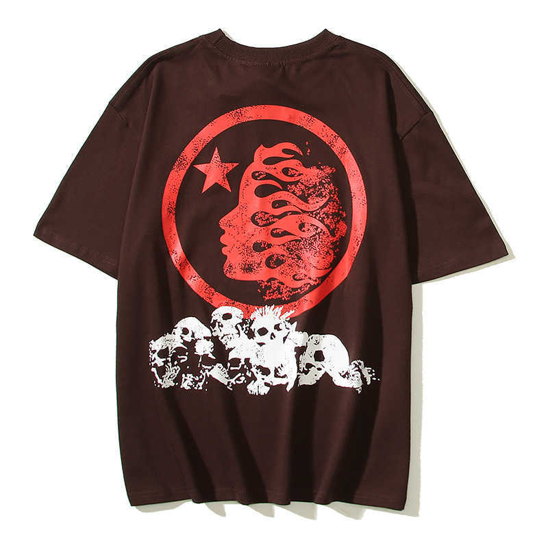 Hellstar Studios Globe Unhas de Ferro Crânio High Street Moda Masculino Feminino Manga Curta T-shirt ZILE