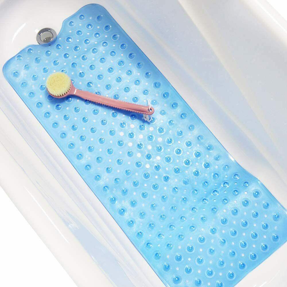 Mats Extra Long Anti Slip Bathtub Mat Bathroom Shower Bath Mat Blue Antibacterial Machine Washable for Bathroom,Kids Toddler Senior