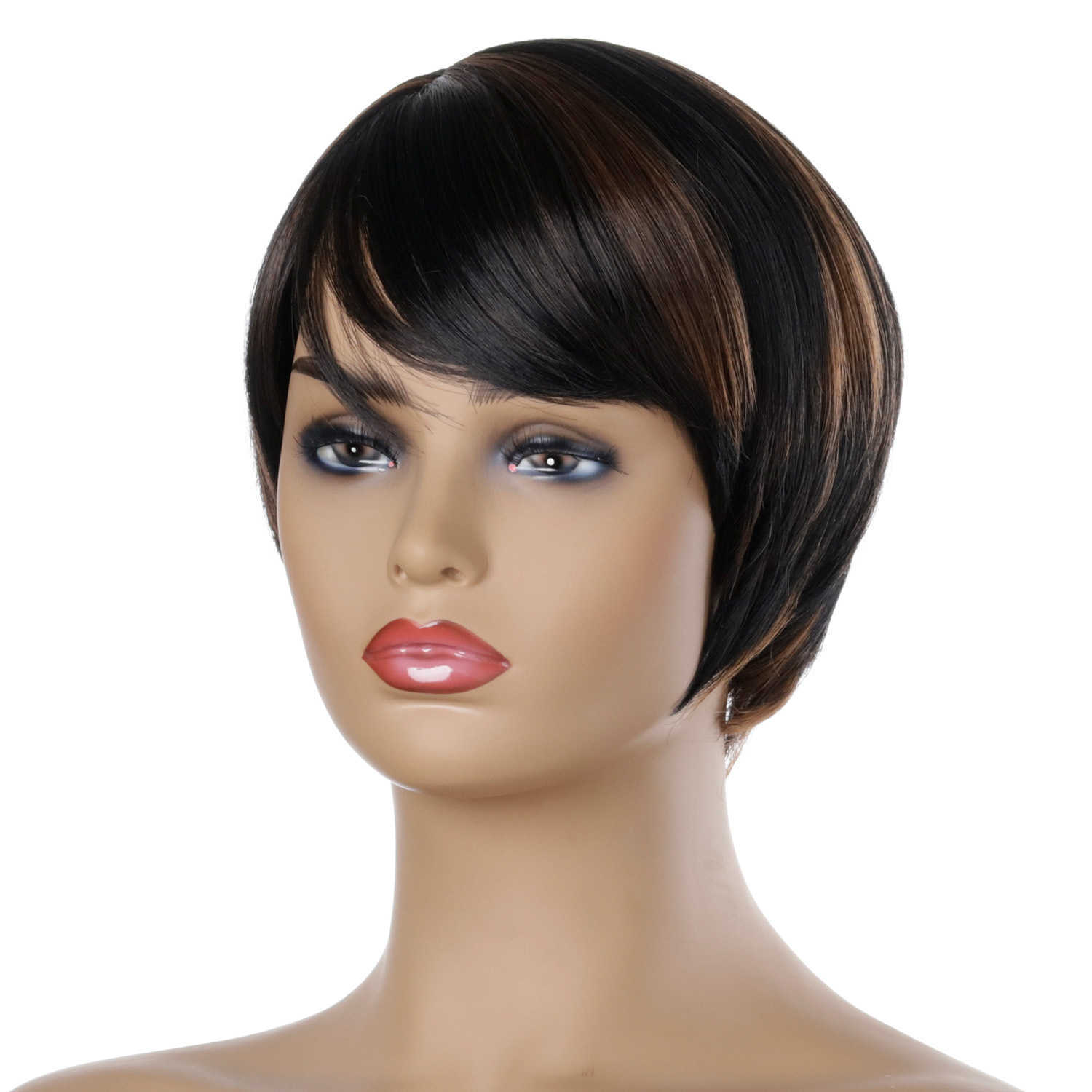 Lace Wigs JOY BEAUTY Short Bob Wig Synthetic Wig with Bangs 10 Inch Black Brown Hair Wigs for Black Women Party and Daily Used Z0613