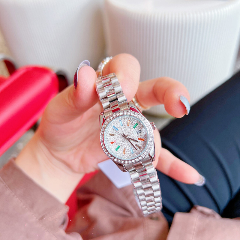 Ladies Watch Automatic Quartz Watch 28-мм ремня из нержавеющей стали с бриллиантами Watch