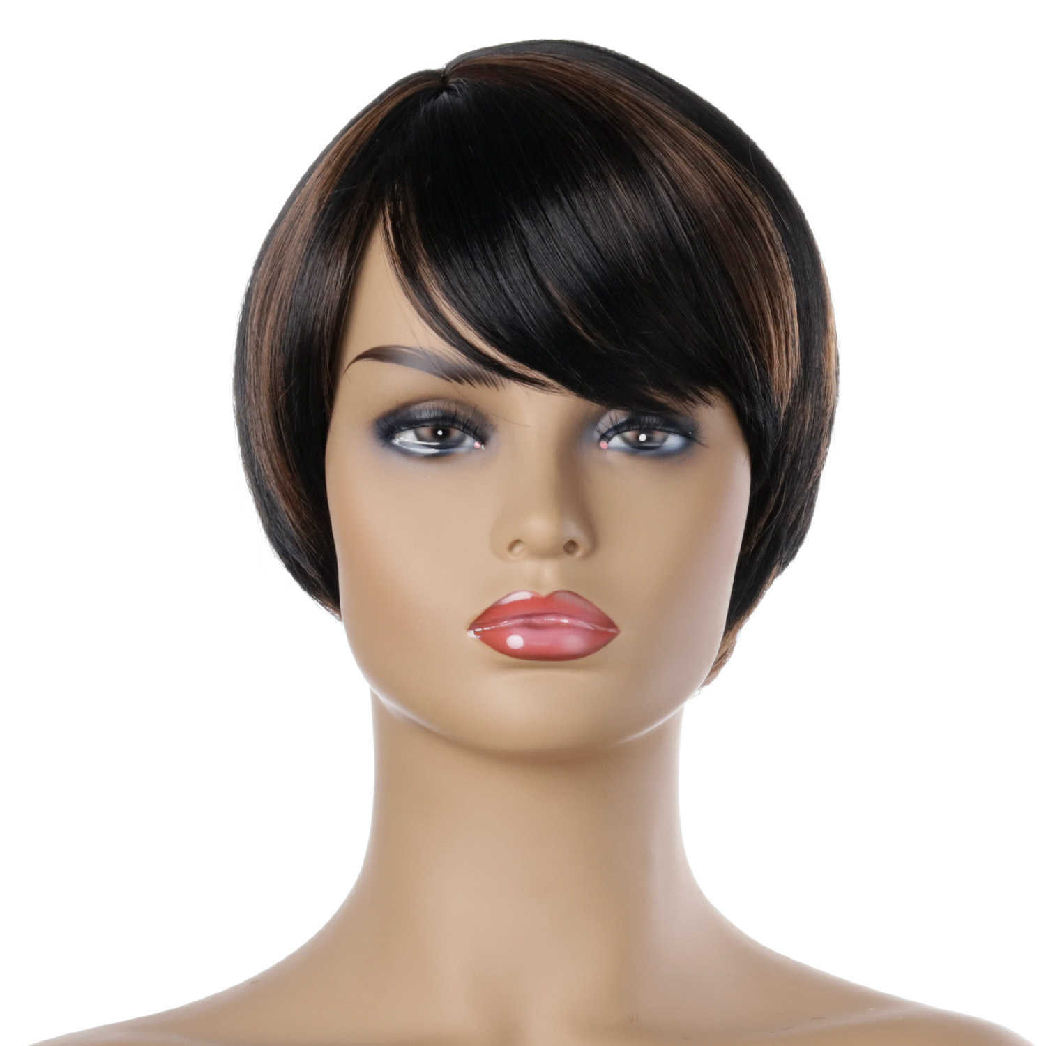 Lace Wigs JOY BEAUTY Short Bob Wig Synthetic Wig with Bangs 10 Inch Black Brown Hair Wigs for Black Women Party and Daily Used Z0613