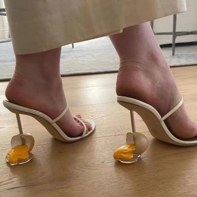 Unique Egg-Shaped Strange Heel Sandals Women Luxury Leather Sexy Narrow Band Slingbacks Summer Shoes