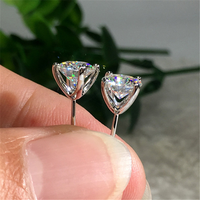 Vecalon 4 claws Stud earring AAAAA Zircon Real 925 Sterling silver Party wedding Cute Stud Earrings for women Bridal Jewelry