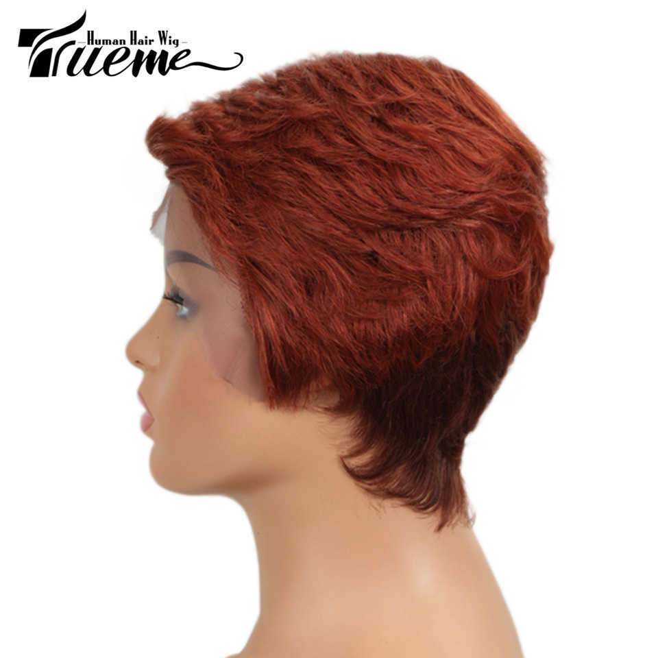 Perucas de renda Trueme Curto Pixie Cut Peruca de renda colorida Frente de renda brasileira Perucas de cabelo humano Ombre Loiro Marrom Parte Lace Perucas humanas para mulheres Z0613