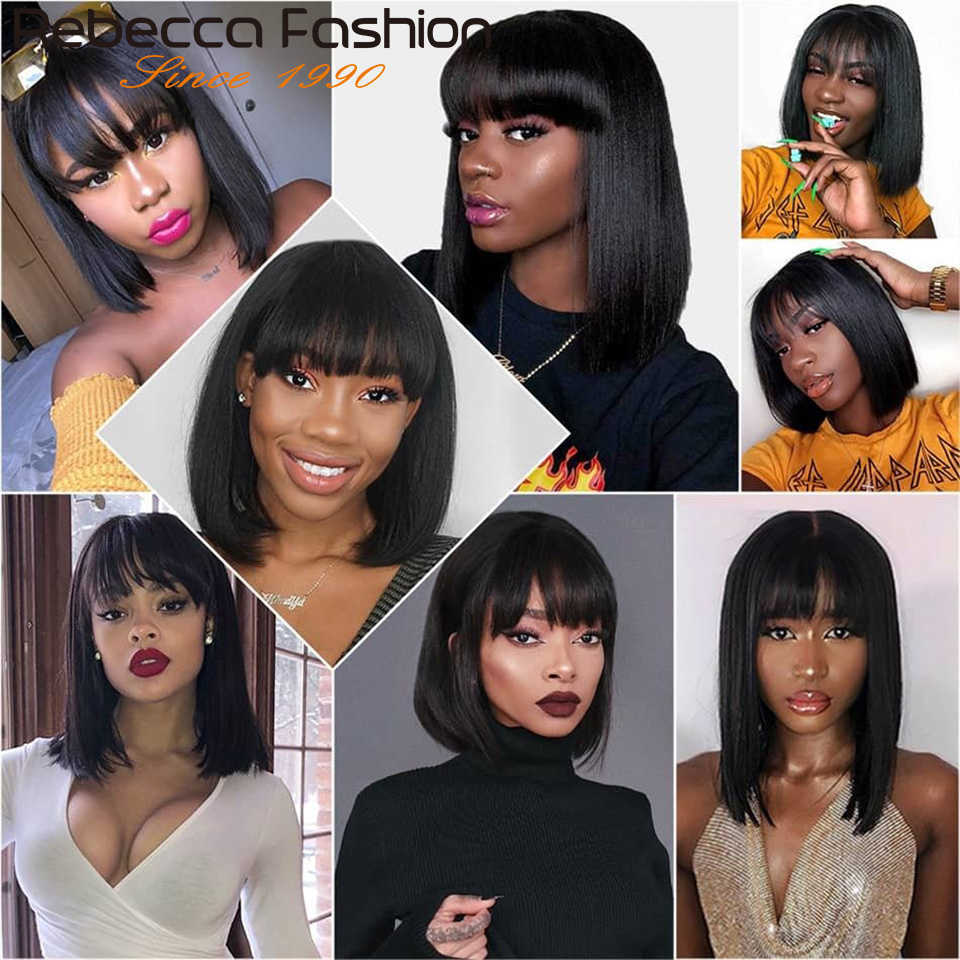 Lace Wigs Rebecca Short Straight Human Hair Bob Wigs Braziliaanse Human Hair Wig with Pony Remy Full Machine Made Wig for Women 10-14 Inch Z0613