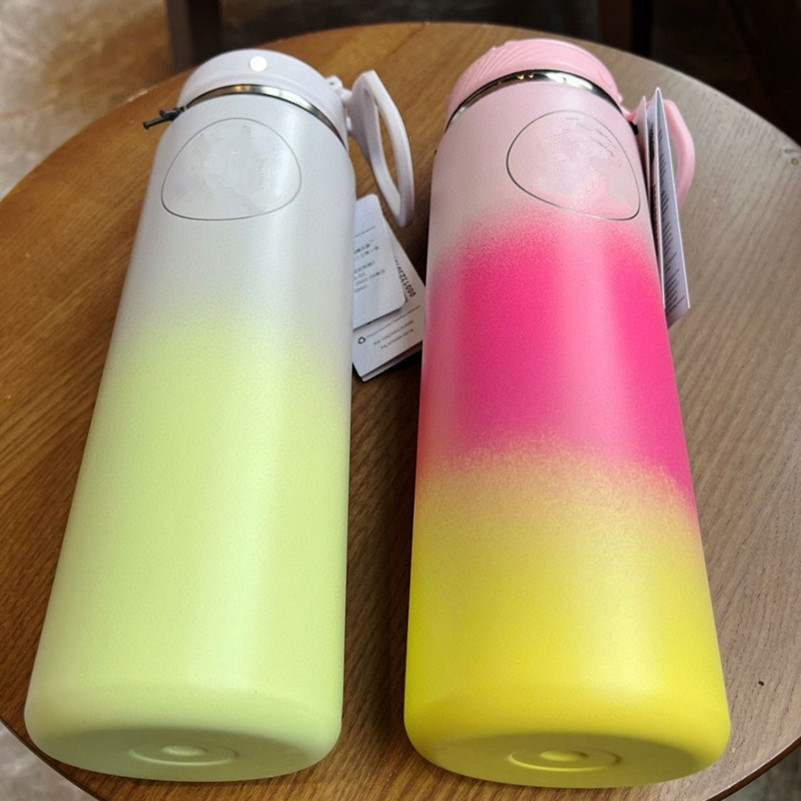 LL Water Bottle Vacuum Yoga Sport Bottles Simple Gradient Color Straws Stainless Steel Insulated Thermal Vacuum Cups with Lid Thermal Insulation