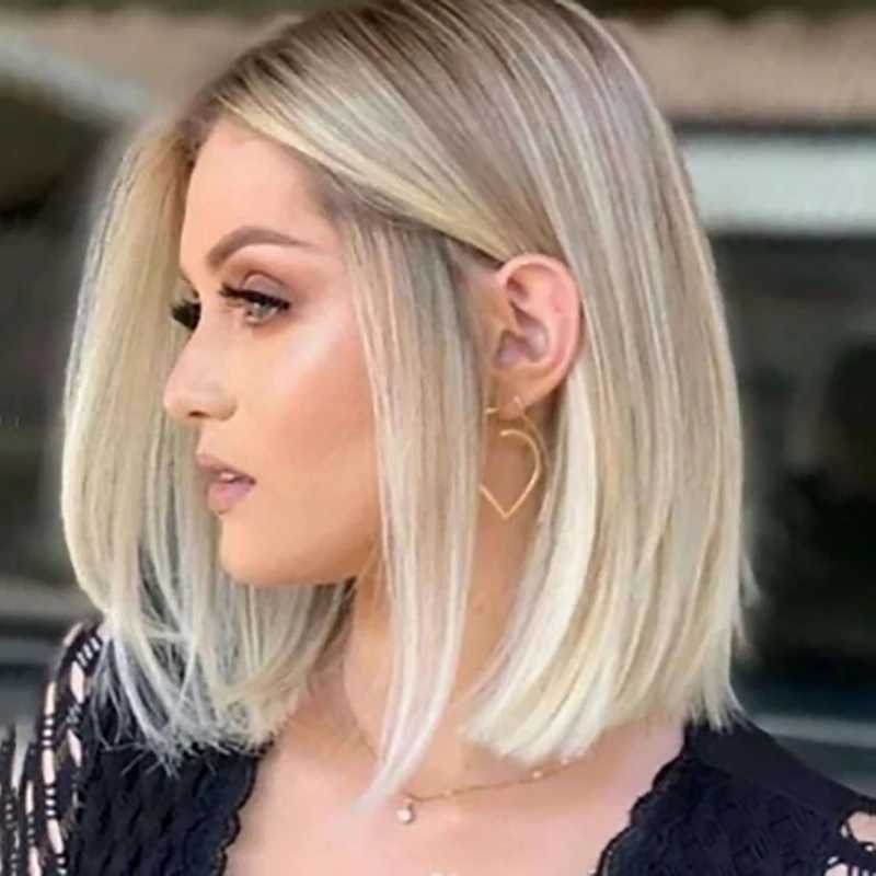 Spetsar peruker nyckfulla wigs syntetiska hår blond mix färg wavy hår bob kvinnor middle del cosplay peruker värmebeständig fiber för kvinnor z0613