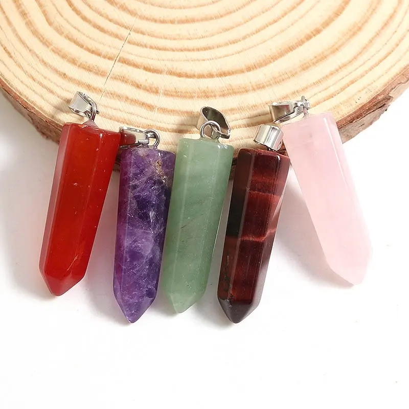 Natuursteen Hexagon Quartz Pijler Vorm Charm Hanger Crystal Healing Edelsteen Oorbel Ketting Voor Sieraden Maken