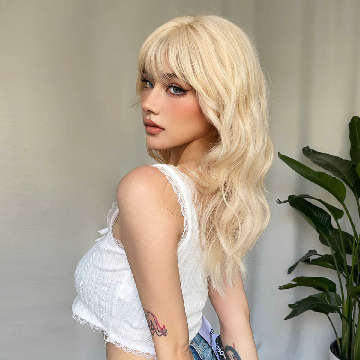 Lace Wigs HENRY MARGU Long Wavy Blonde Synthetic Wigs Platinum Daily Natural Hair Wigs With Bangs Cosplay Wig for Women Heat Resistant Z0613