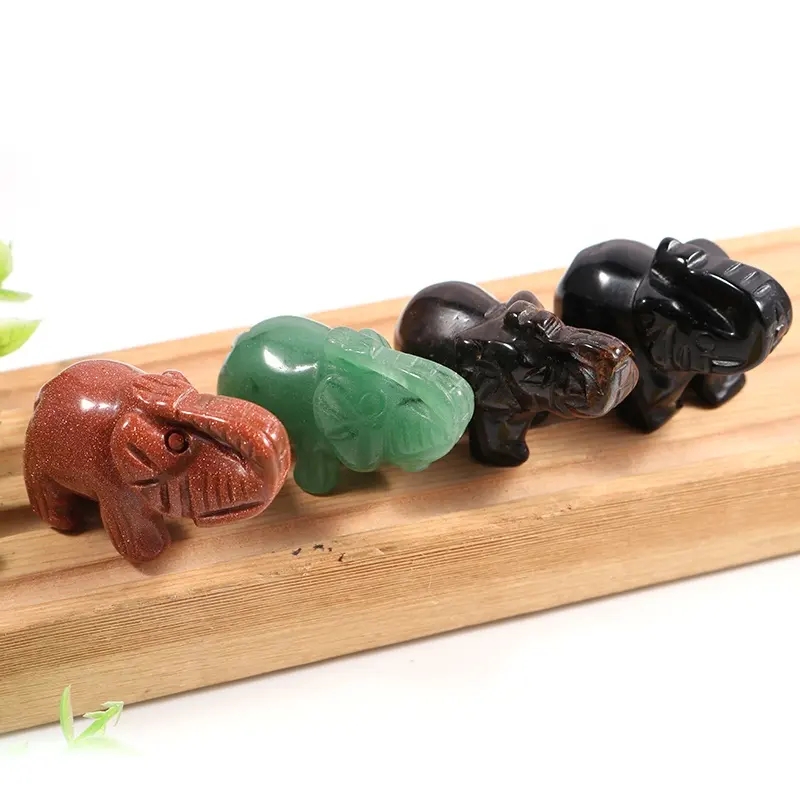 Pietre preziose curative scolpite in cristallo da 1,5 pollici Statua di elefante Figurine Ornamento la decorazione di animali domestici Fengshui
