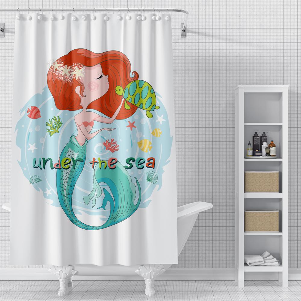 Curtains Cute Mermaid Shower Curtains Waterproof Fabric Bath Curtain Cartoon Pattern Bathroom Curtains with Hooks Home Decoration