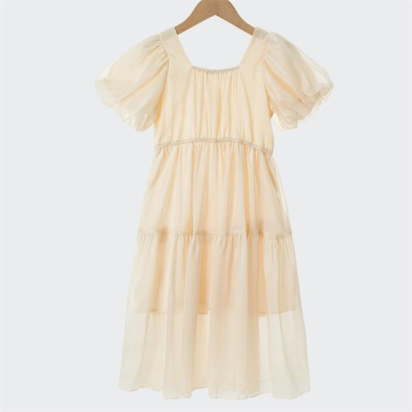 Summer new girls chiffon dress short sleeve bubble sleeve long skirt fashion princess skirt