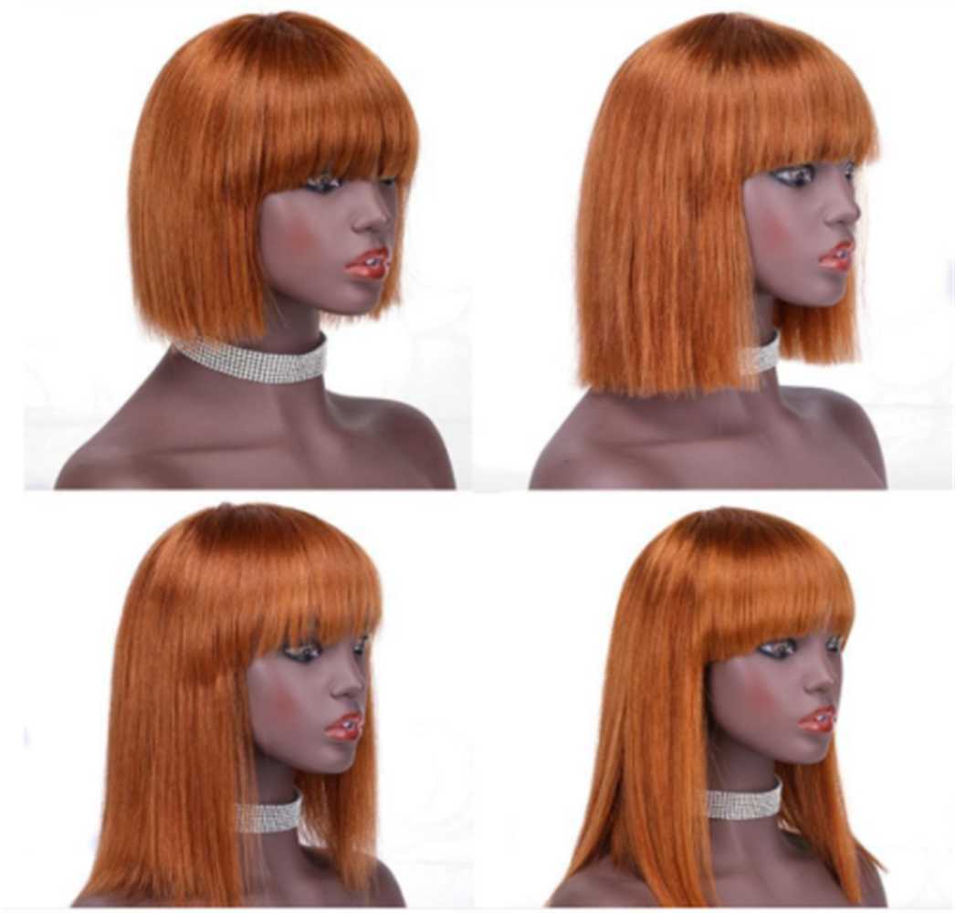 Lace Wigs Straight Bob Perruques de cheveux humains avec Bang Full Machine Made Glueless Wig Brésilien Remy Natural Human Hair Bob Perruques Pour Femme Noire Z0613