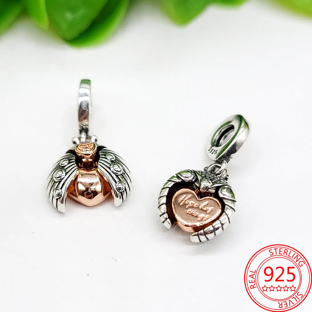 925 Silver Fit Pandora Charm 925 Bracelet Ladybug and Heart Charm Fit Pandora Bracelet DIY charms set Pendant DIY Fine Beads Jewelry