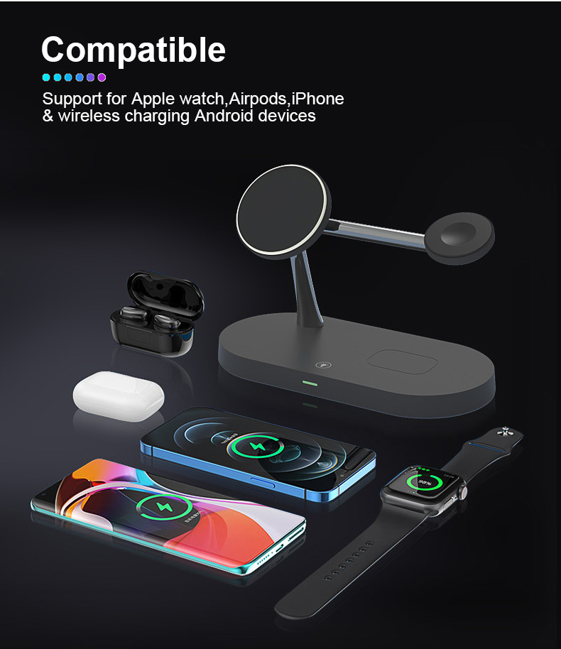 Chargeur sans fil universel 3in1 15W Qi Mini station de charge rapide pour Iphone 14 13 12 Pro Max Airpods Pro Apple Watch 6 5 4 3 2