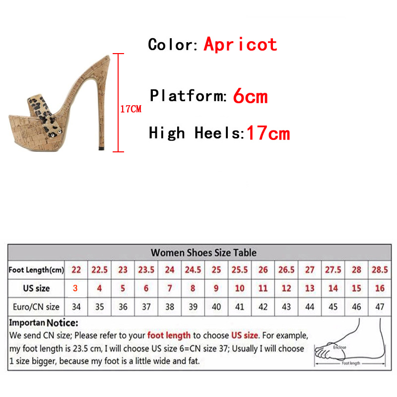 Size 35-42 Platform Slippers For Women Sexy Leopard Grain Dance Sandals Fashion Wooden Thick Bottom High Heels Stripper Shoes